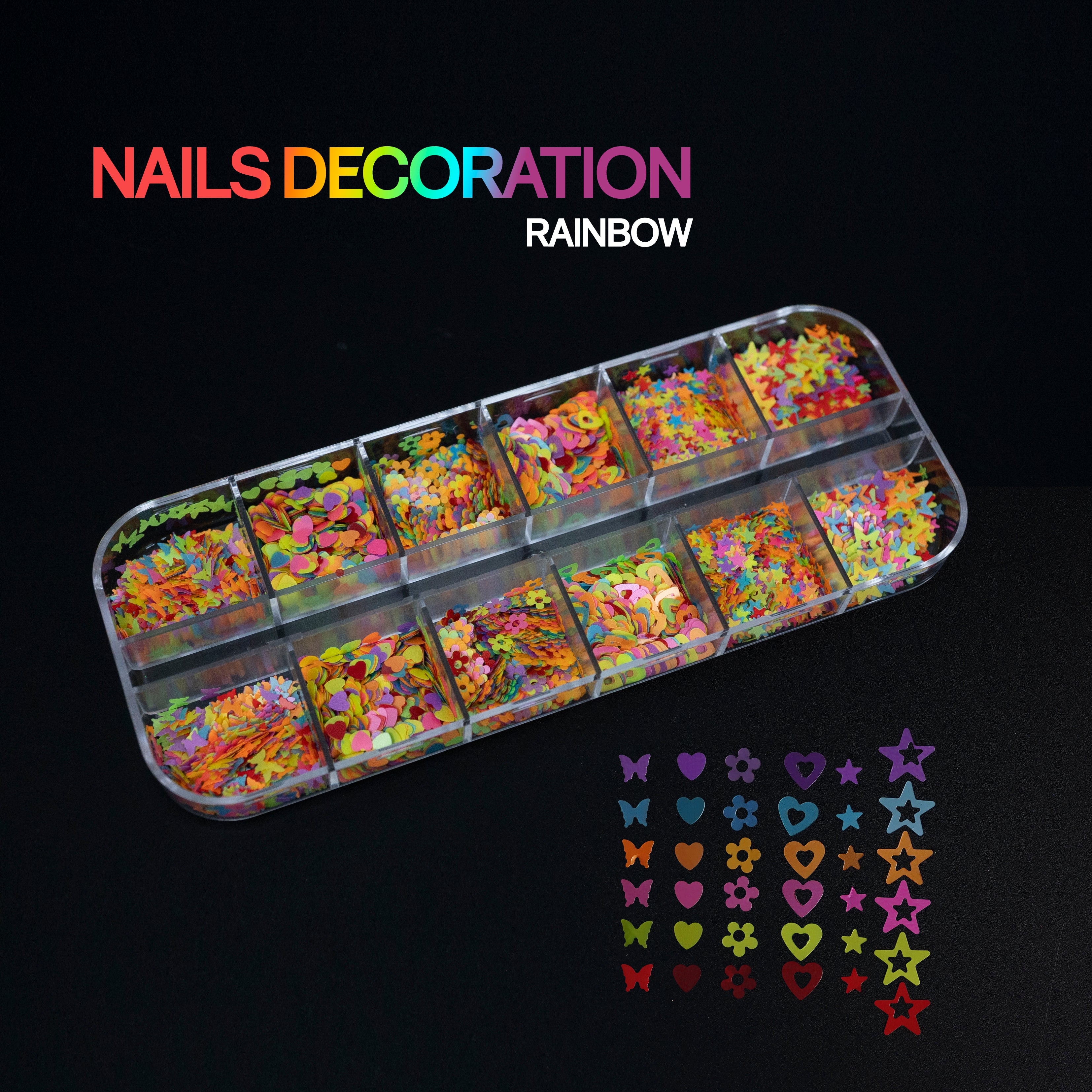 NAILS DECORATION - Multiple Shapes - Heart, Star, Letter, Alphabet, Leaf, Mickey Mouse, Round, Butterfly, Flower
