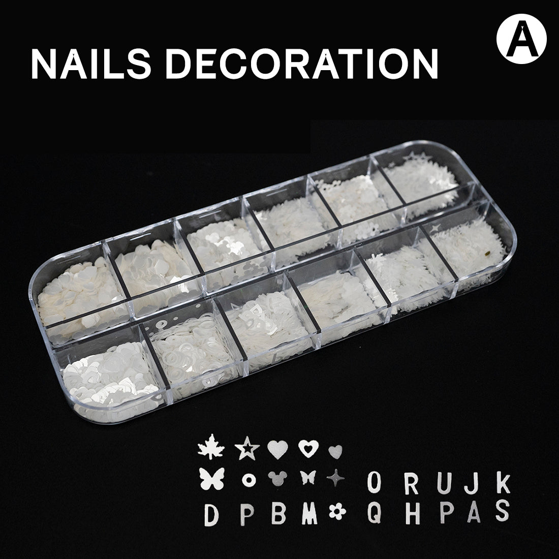 NAILS DECORATION - Multiple Shapes - Heart, Star, Letter, Alphabet, Leaf, Mickey Mouse, Round, Butterfly, Flower