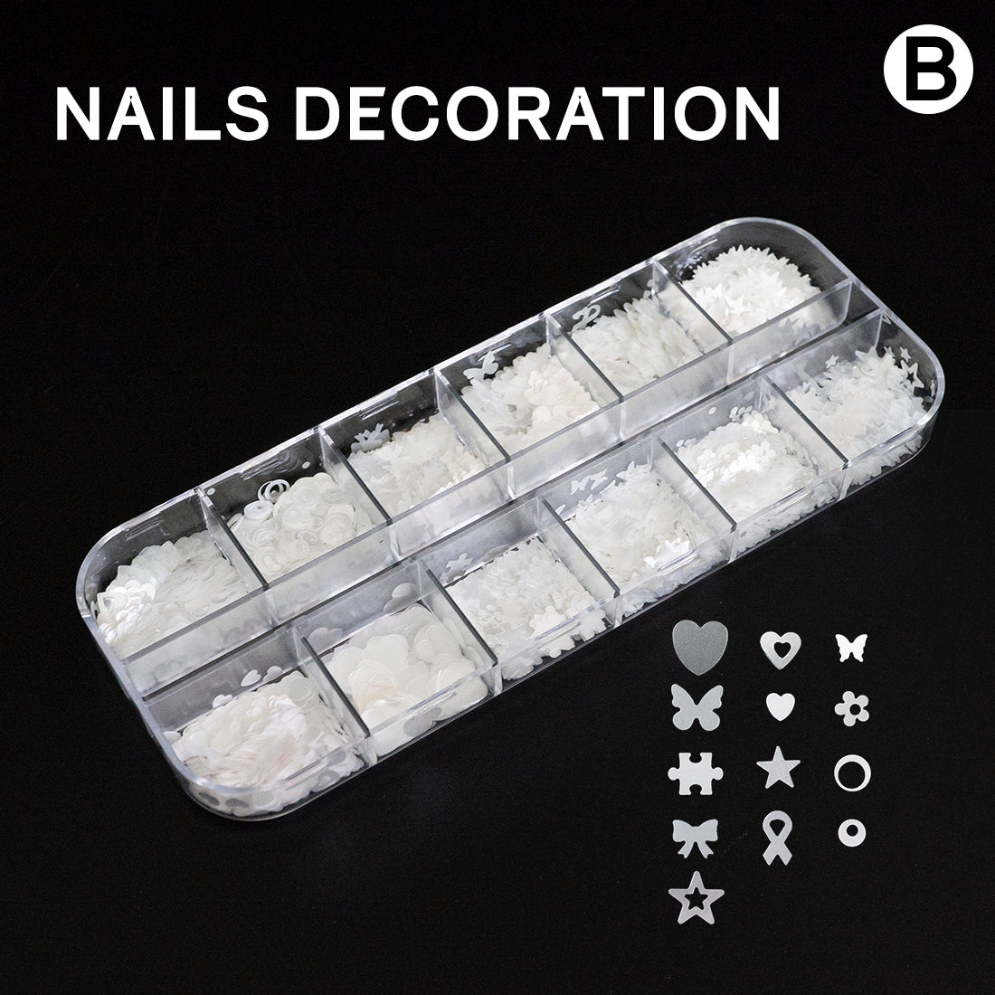 NAILS DECORATION - Multiple Shapes - Heart, Star, Letter, Alphabet, Leaf, Mickey Mouse, Round, Butterfly, Flower