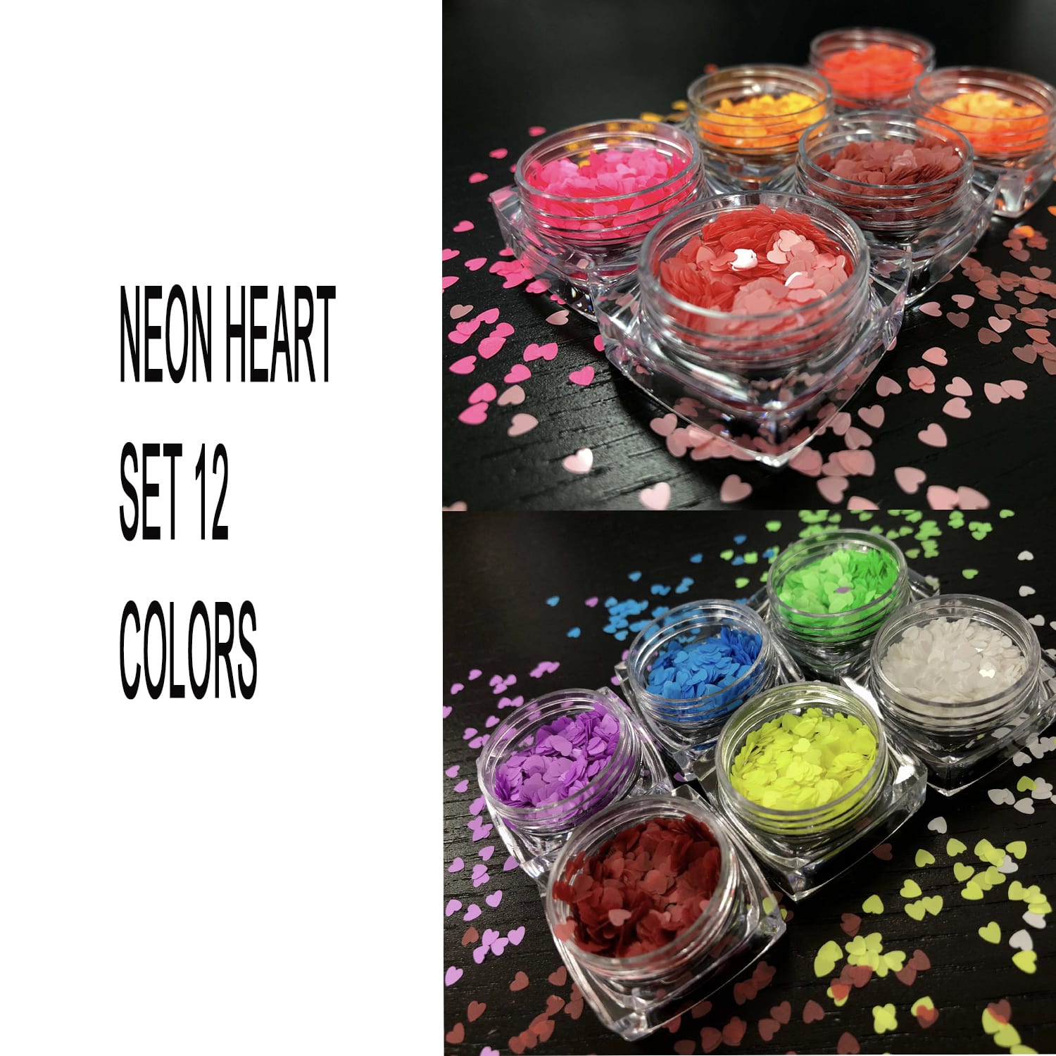 GLITTER – NEON HEART SET 12 COLORS