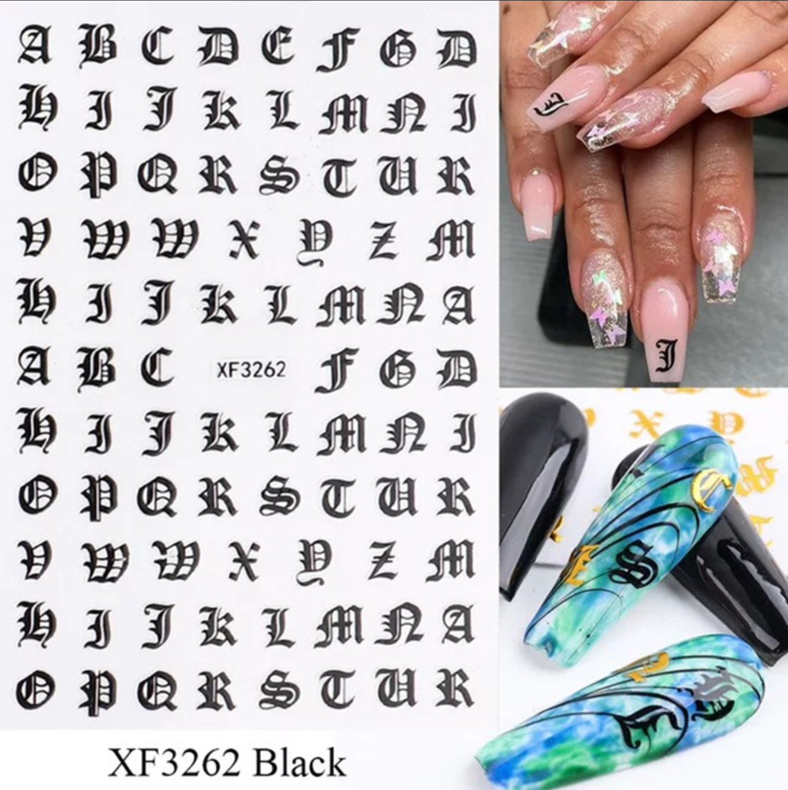 STICKER - OLD ENGLISH ALPHABET Black & White & Gold - NEW 2022 | SET 3 PCS