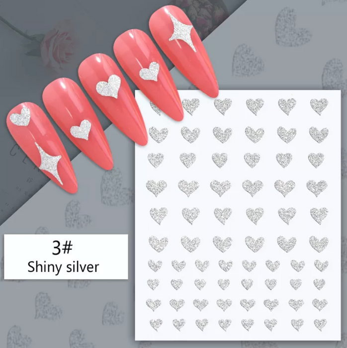 STICKER - Glitter Silver - Butterfly, Bear,Flame, Trace, Heart | SET 7 PCS