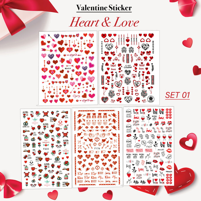 STICKER - VALENTINE HEART & LOVE | SET 5 PCS