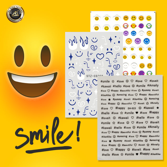 STICKER - 5D Embossed Smile Flower, Smile Face, Sunflower Smiley, Letters - | SET 3 PCS