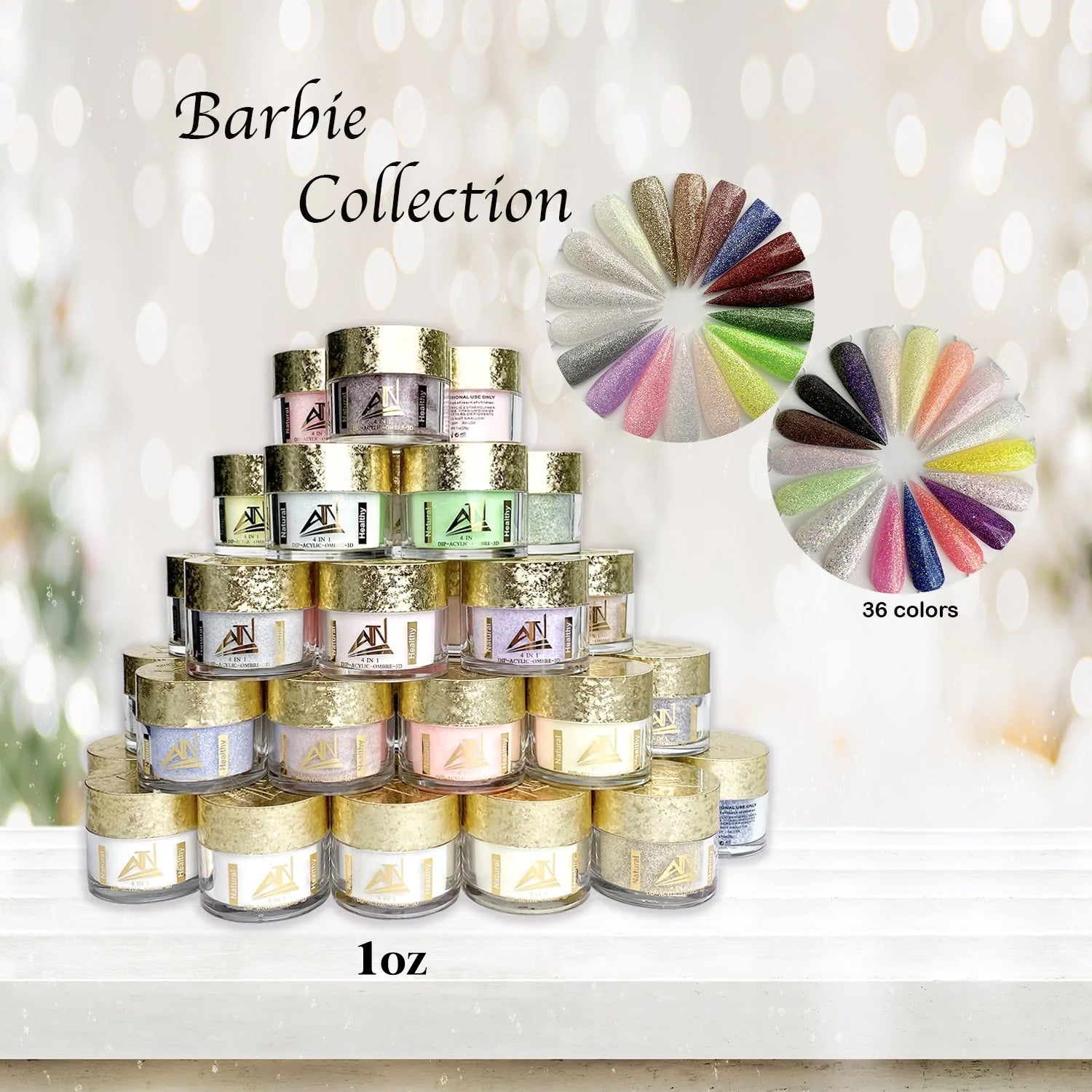 Barbie Crystal Glitter Acrylic Powder Collection – 36 colors (1oz)