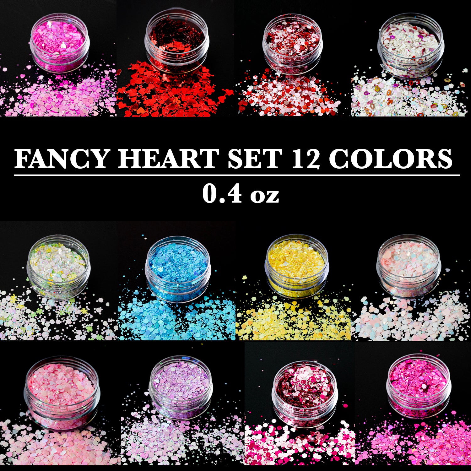 GLITTER - FANCY HEART | SET 12 JARS