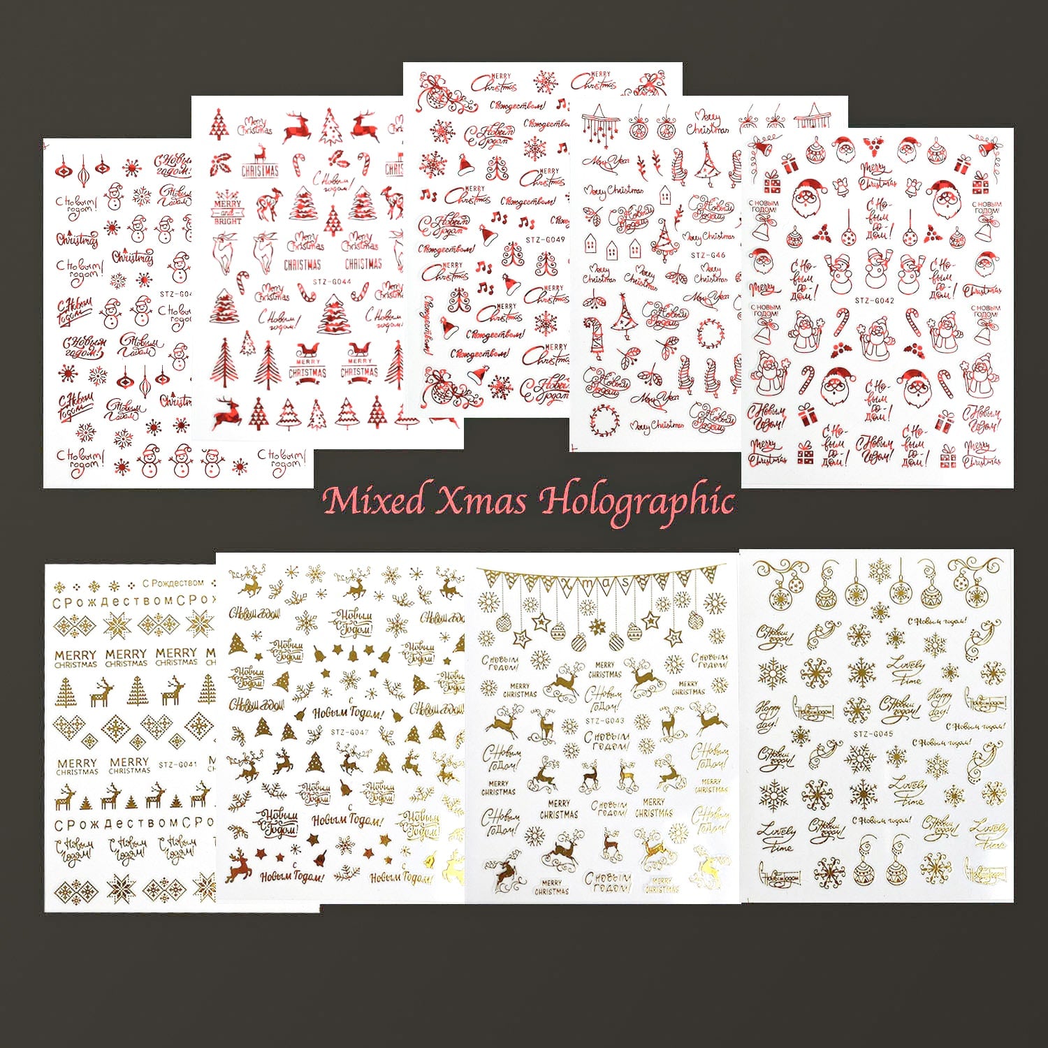 STICKERS - CHRISTMAS RED & GOLD | SET 9 PCS