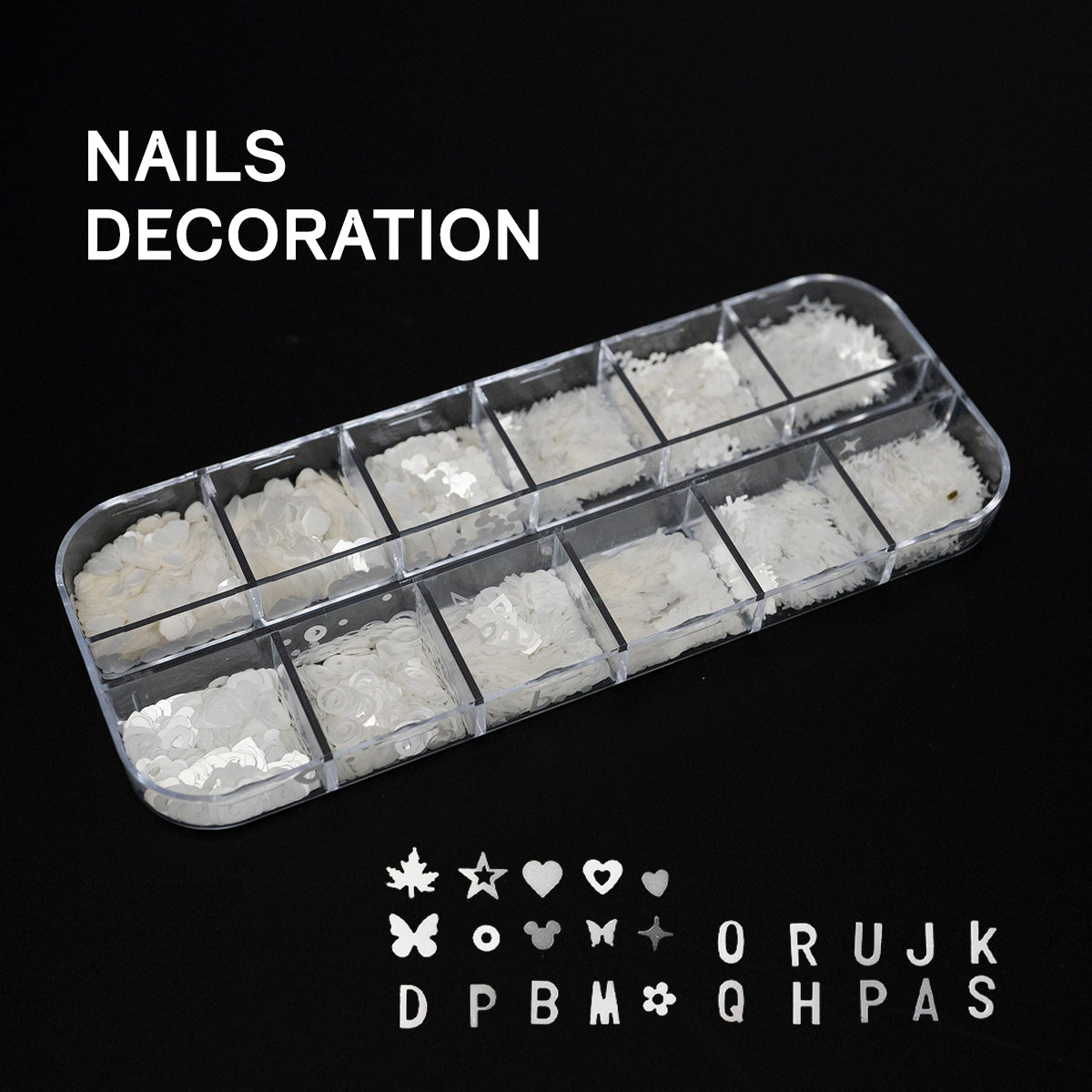 NAILS DECORATION - Multiple Shapes - Heart, Star, Letter, Alphabet, Leaf, Mickey Mouse, Round, Butterfly, Flower