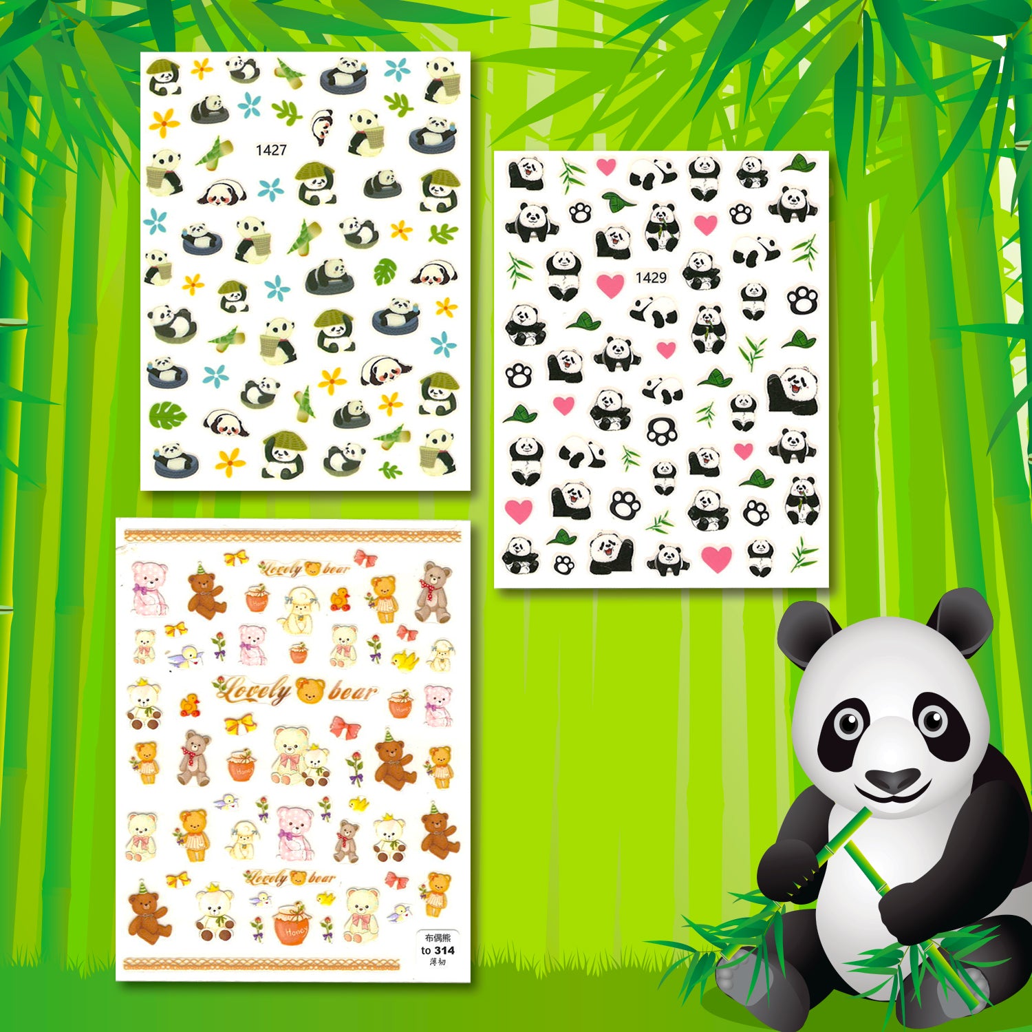 STICKER - PANDA & BROWN BEAR  | SET 3 PCS