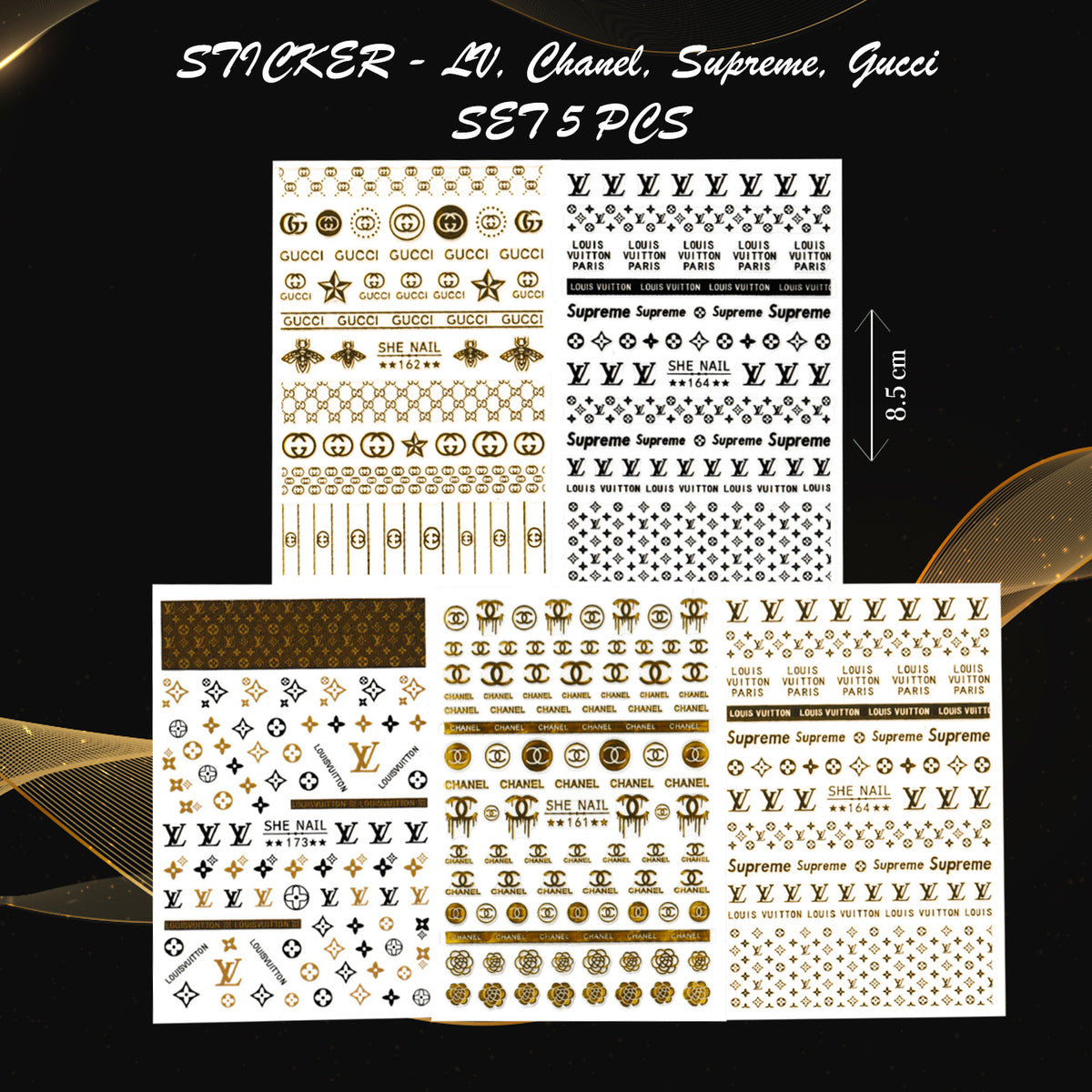 STICKER - CHANEL, GUCCI & LV  SET 5 PCS — ATN Nail Supply